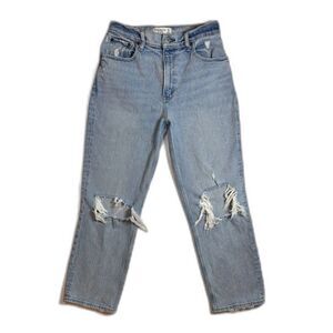Abercrombie 90s Straight High Rise Distressed Jeans Light Wash Sz 27